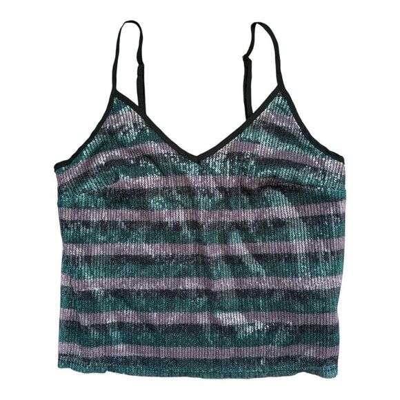 Wild Fable Striped Sequin Tank Top Size M Purple Green Black Shimmering Party - Picture 1 of 6